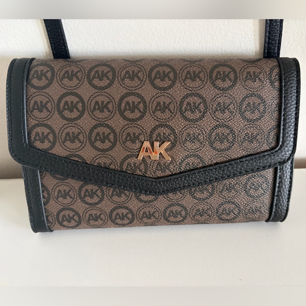 Anne Klein Brown and Black Clutch with Gold Accents